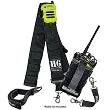 H6 radio strap and holster set holding a yellow firefighter radio